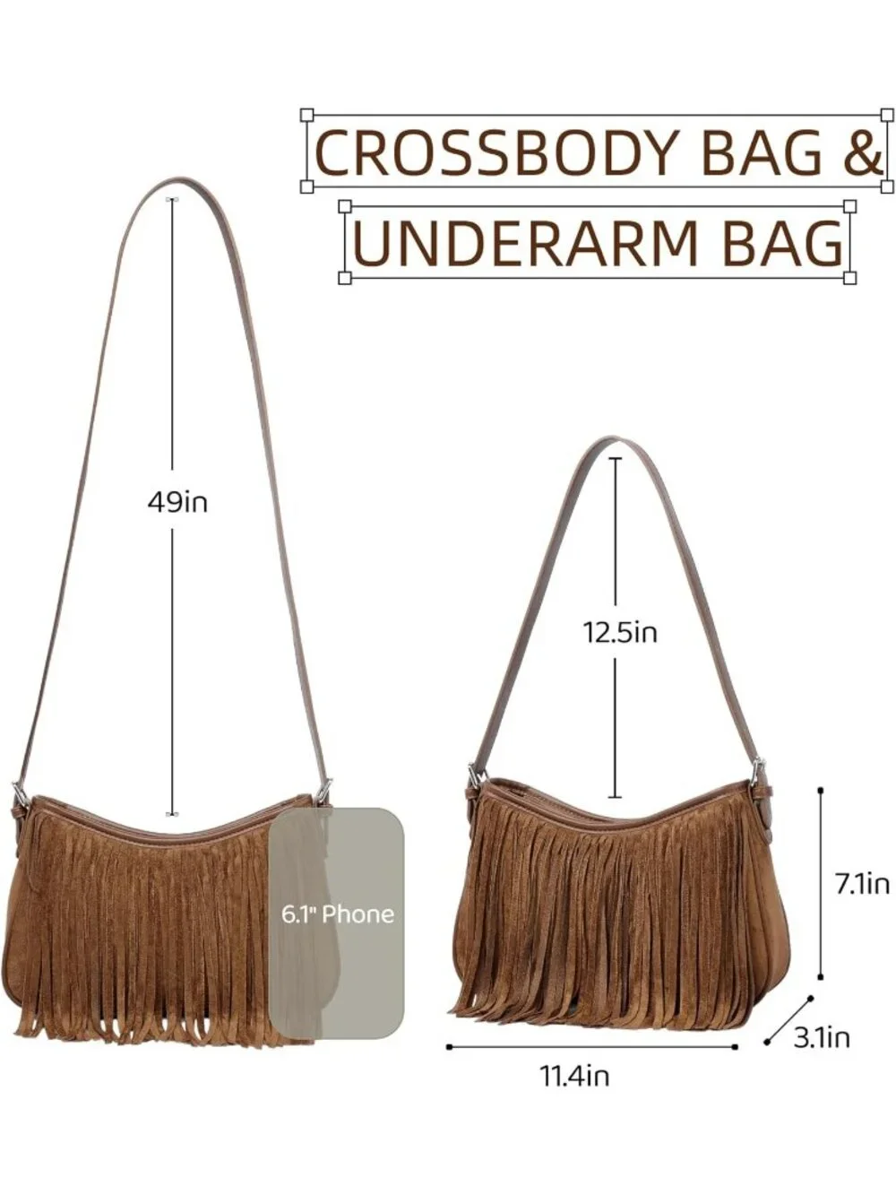Women's Brown Imported Underarm Suede Western Classy Stylish Trendy Hobo Bag